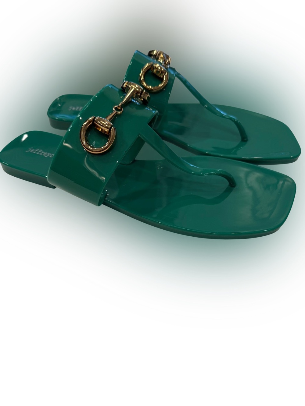 Jeffrey Campbell A-Lil-Bit shiny Green jelly Sandals w/ gold Horsebit sz 10 NEW